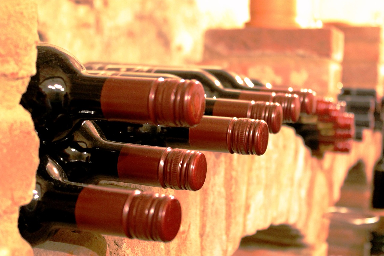 Bouteilles de vin dans une cave