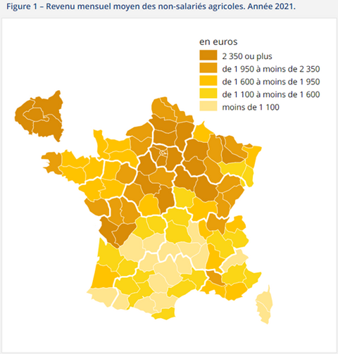 Répartition géographique des revenus agricole en France